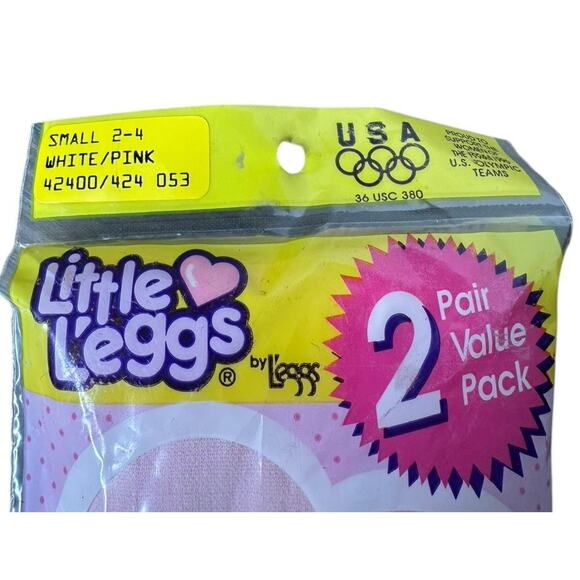 Vintage Little Leggs 2 Pr Tights White Pink Little Girls Nylons Tights Size 2-4 - Picture 3 of 9
